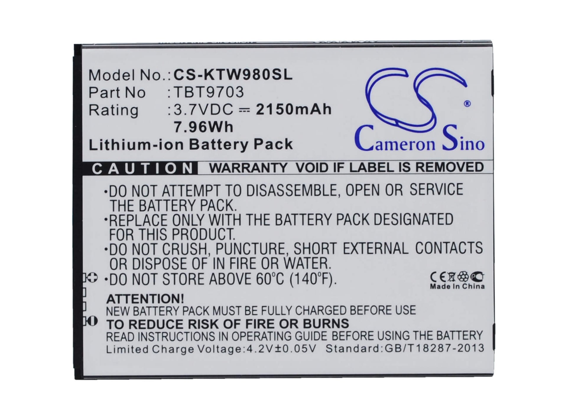 3.7V, 2150mAh, Li-ion Battery fits K-touch, Kis 3, Kis 3w, 7.955Wh
