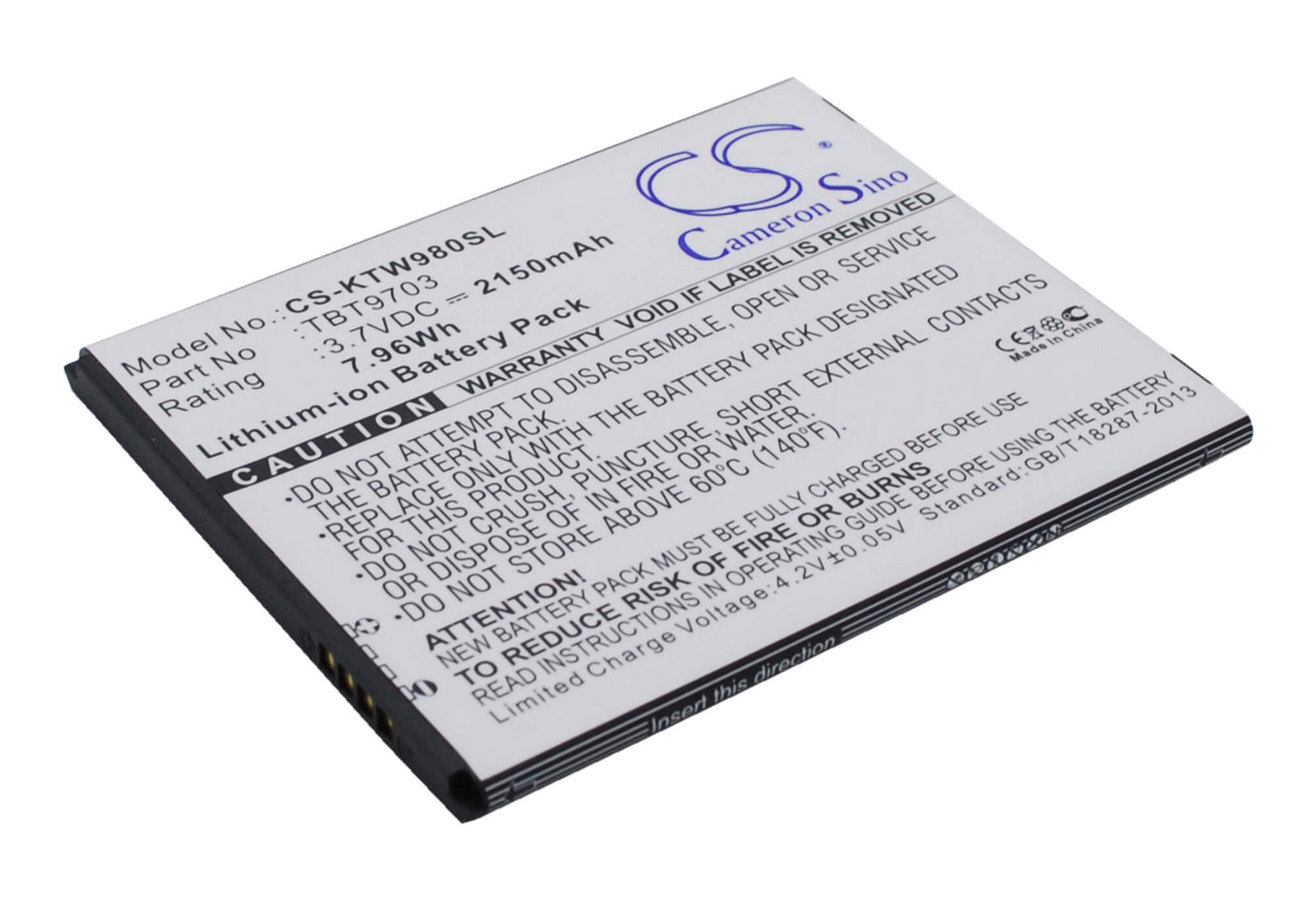 3.7V, 2150mAh, Li-ion Battery fits K-touch, Kis 3, Kis 3w, 7.955Wh