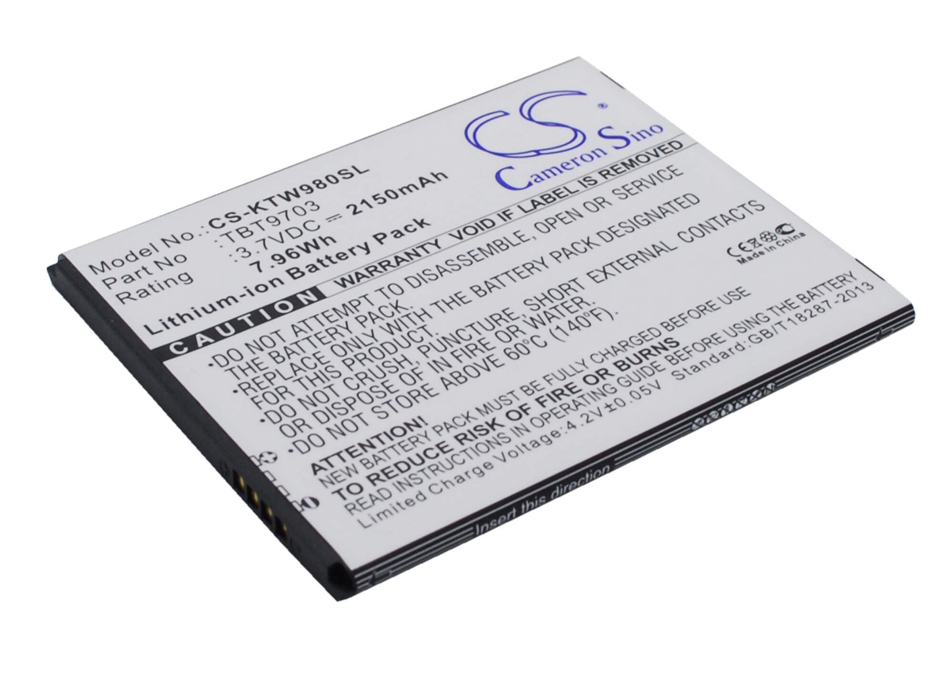3.7V, 2150mAh, Li-ion Battery fits K-touch, Kis 3, Kis 3w, 7.955Wh