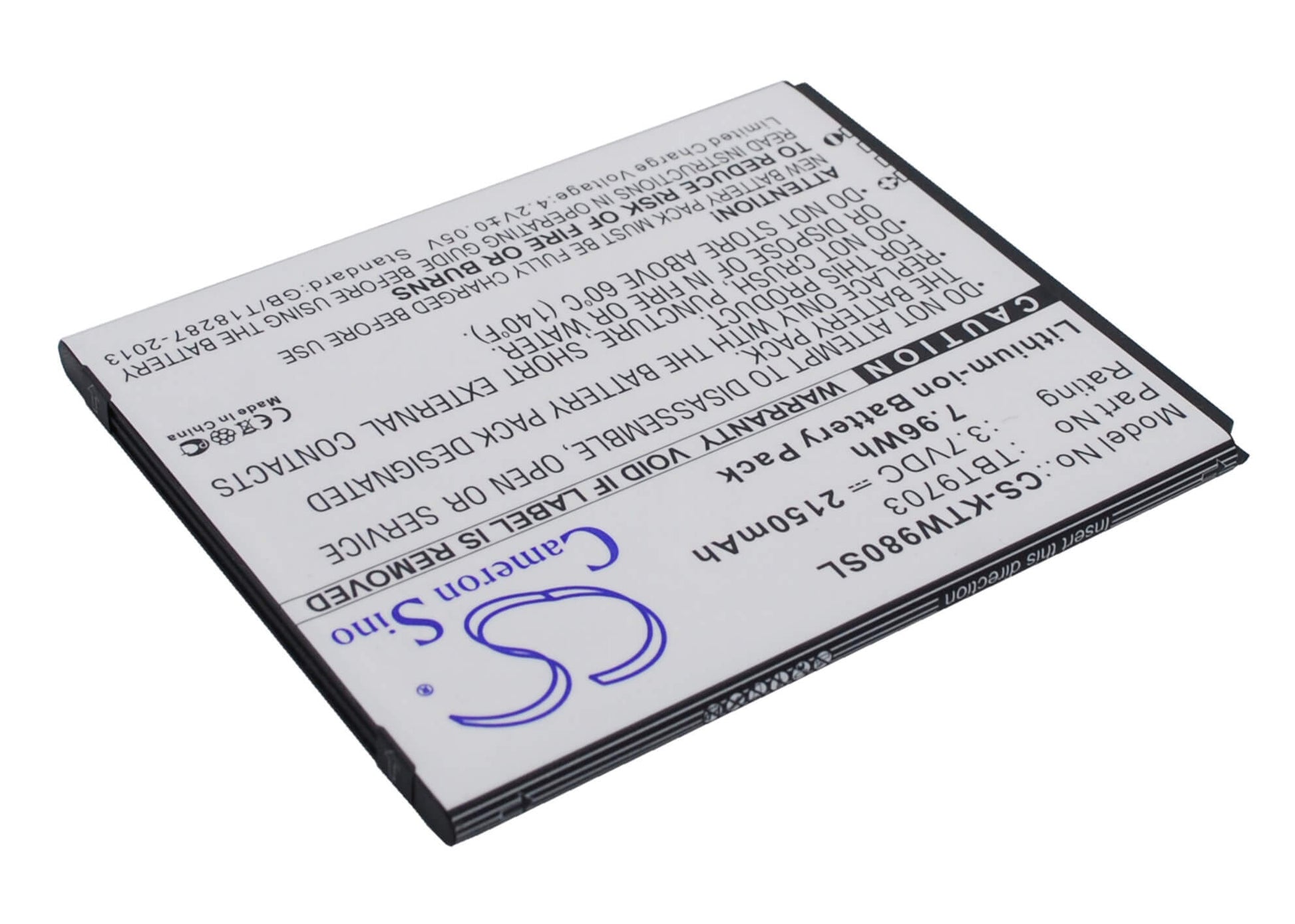 3.7V, 2150mAh, Li-ion Battery fits K-touch, Kis 3, Kis 3w, 7.955Wh
