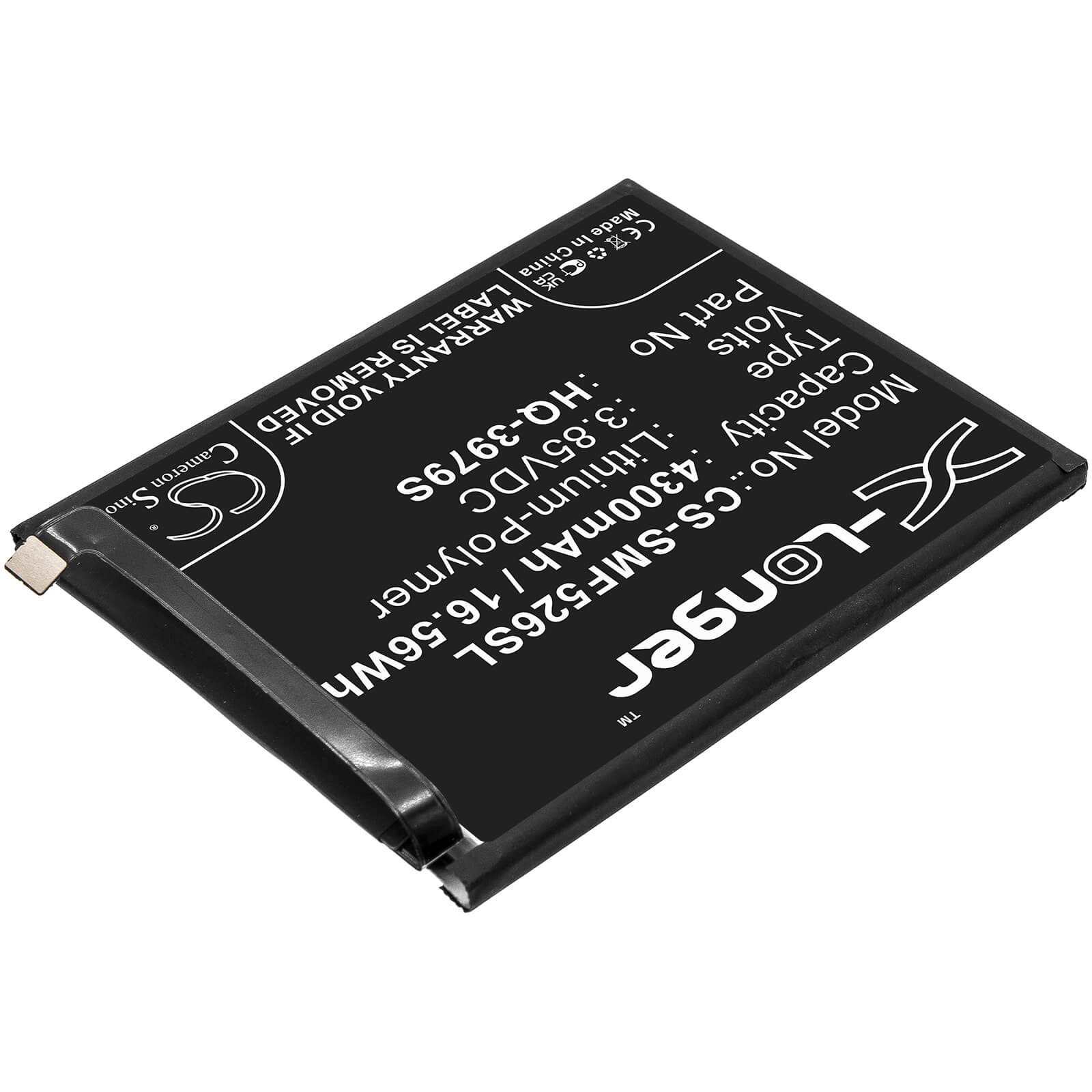 3.85V, 4300mAh, Li-Polymer Battery fits Samsung, Galaxy F52, Galaxy F52 5g 2021, 16.555Wh
