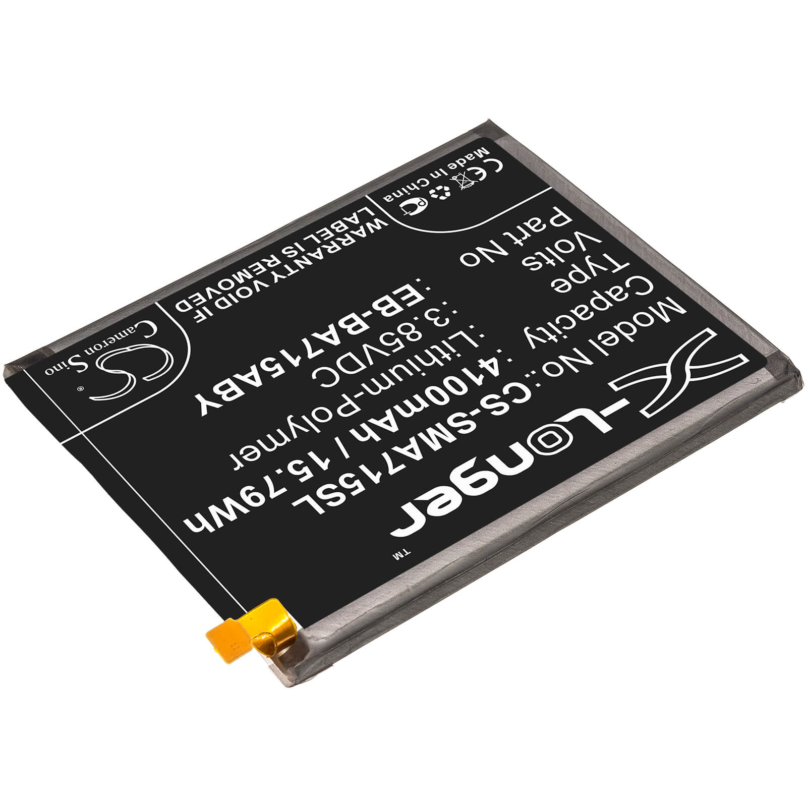 3.85V, 4100mAh, Li-Polymer Battery fits Samsung, Galaxy A71, Sm-a715f, 15.785Wh
