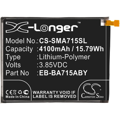 3.85V, 4100mAh, Li-Polymer Battery fits Samsung, Galaxy A71, Sm-a715f, 15.785Wh