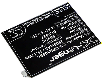 3.85V, 2900mAh, Li-Polymer Battery fits Oppo, R9sk, 11.165Wh