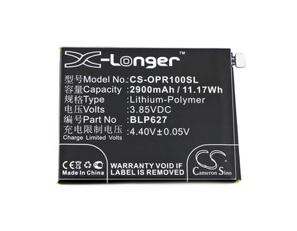 3.85V, 2900mAh, Li-Polymer Battery fits Oppo, R9sk, 11.165Wh
