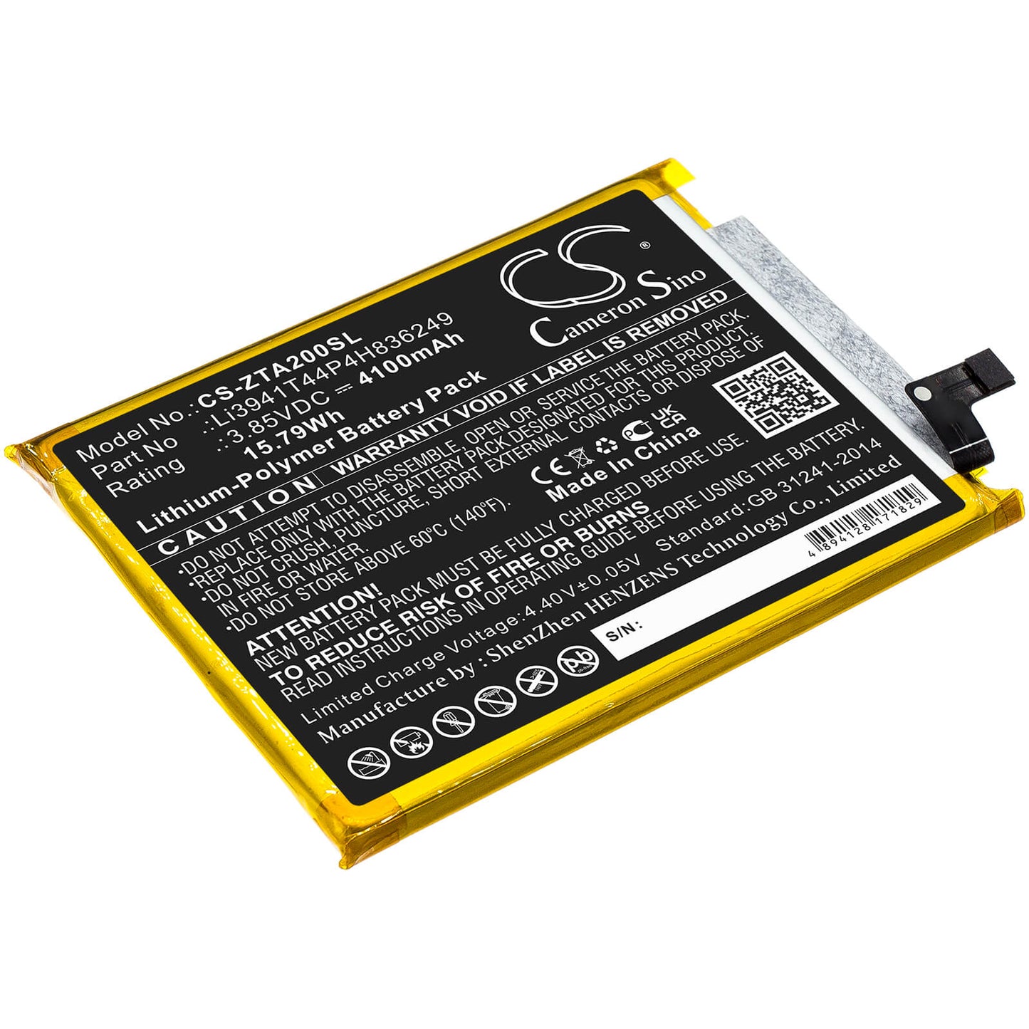 3.85V, 4100mAh, Li-Polymer Battery fits Zte, A2121, A2121g, 15.785Wh