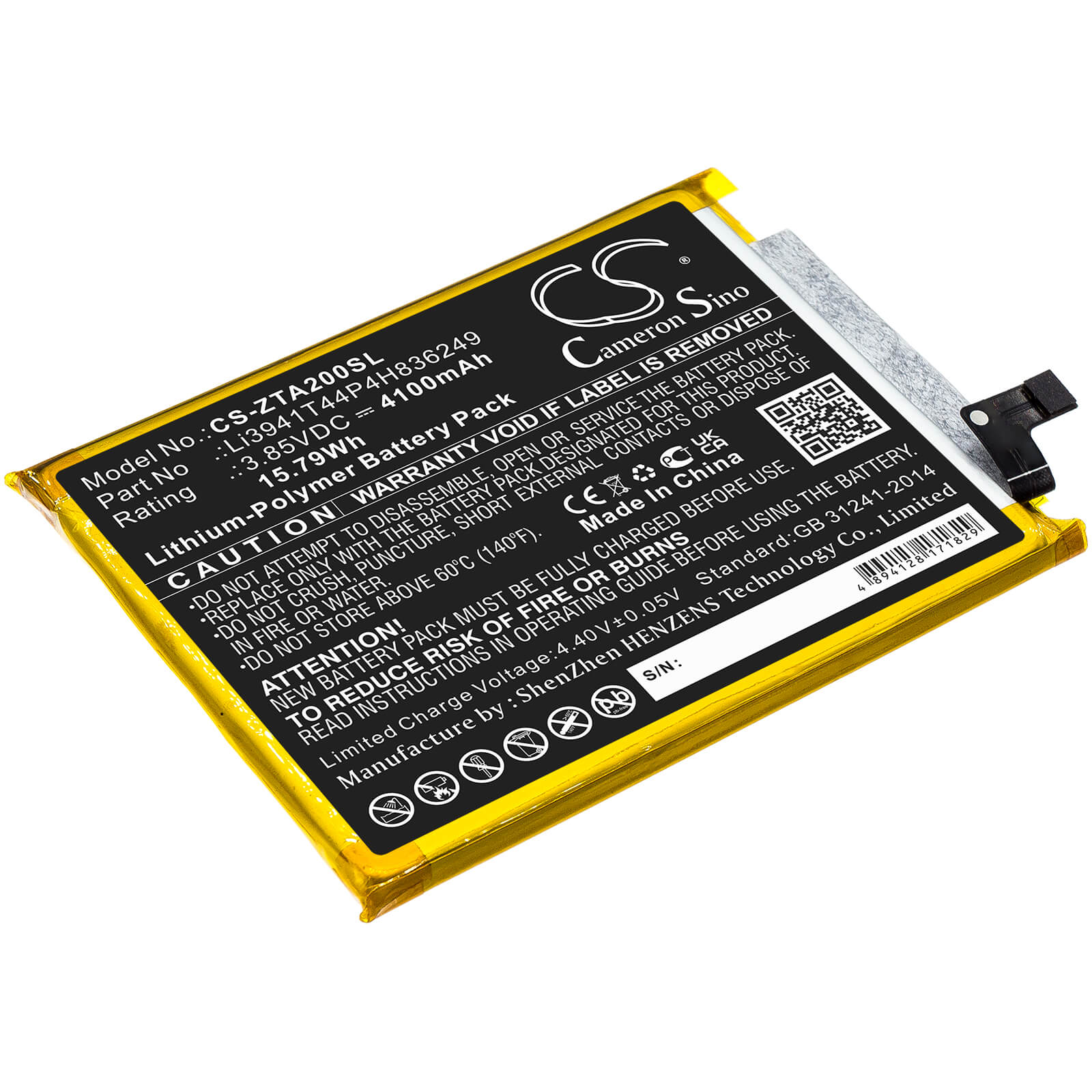 3.85V, 4100mAh, Li-Polymer Battery fits Zte, A2121, A2121g, 15.785Wh