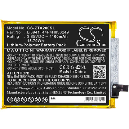 3.85V, 4100mAh, Li-Polymer Battery fits Zte, A2121, A2121g, 15.785Wh