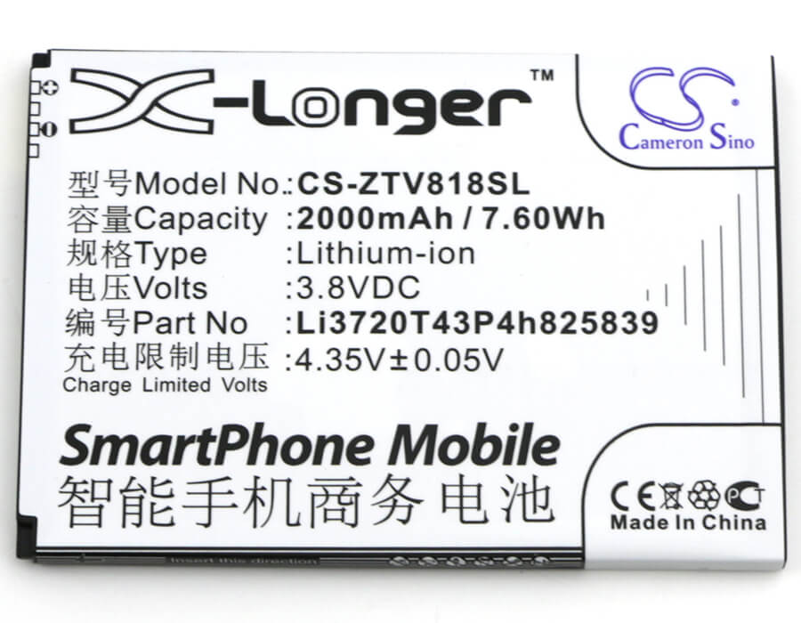 3.8V, 2000mAh, Li-ion Battery fits Zte, Blade Q Maxi, 7.6Wh