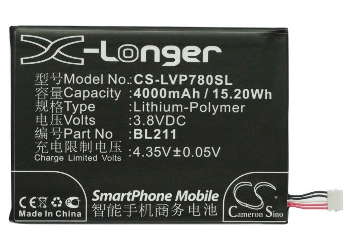 3.8V, 4000mAh, Li-Polymer Battery fits Lenovo, P780, 15.2Wh