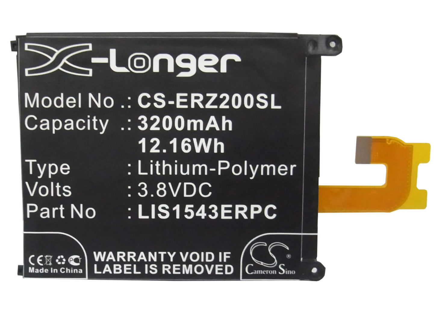 3.8V, 3200mAh, Li-Polymer Battery fits Sony Ericsson, D6502, D6503, 12.16Wh