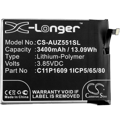 3.85V, 3400mAh, Li-Polymer Battery fits Asus, X00dda, Z00dda, 13.09Wh