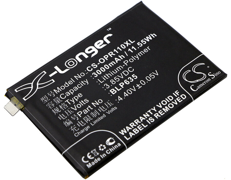 3.85V, 3000mAh, Li-Polymer Battery fits Oppo, R11, 11.55Wh