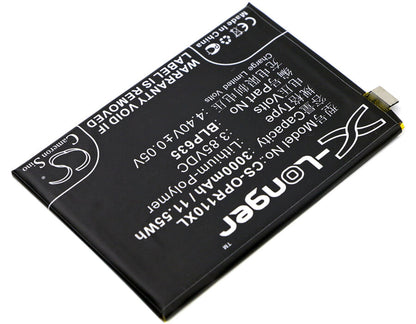 3.85V, 3000mAh, Li-Polymer Battery fits Oppo, R11, 11.55Wh