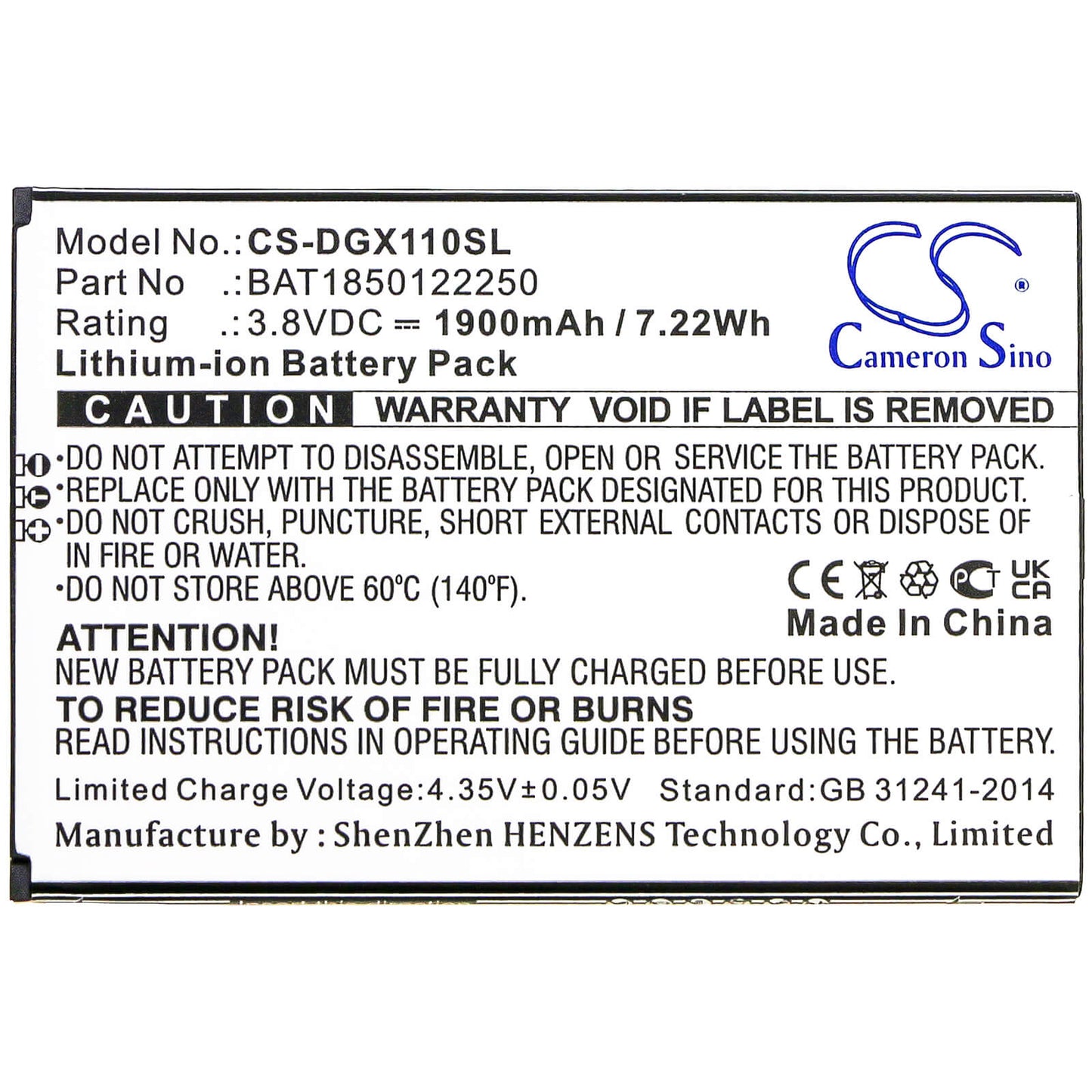 3.8V, 1900mAh, Li-ion Battery fits Doogee, X11, 7.22Wh