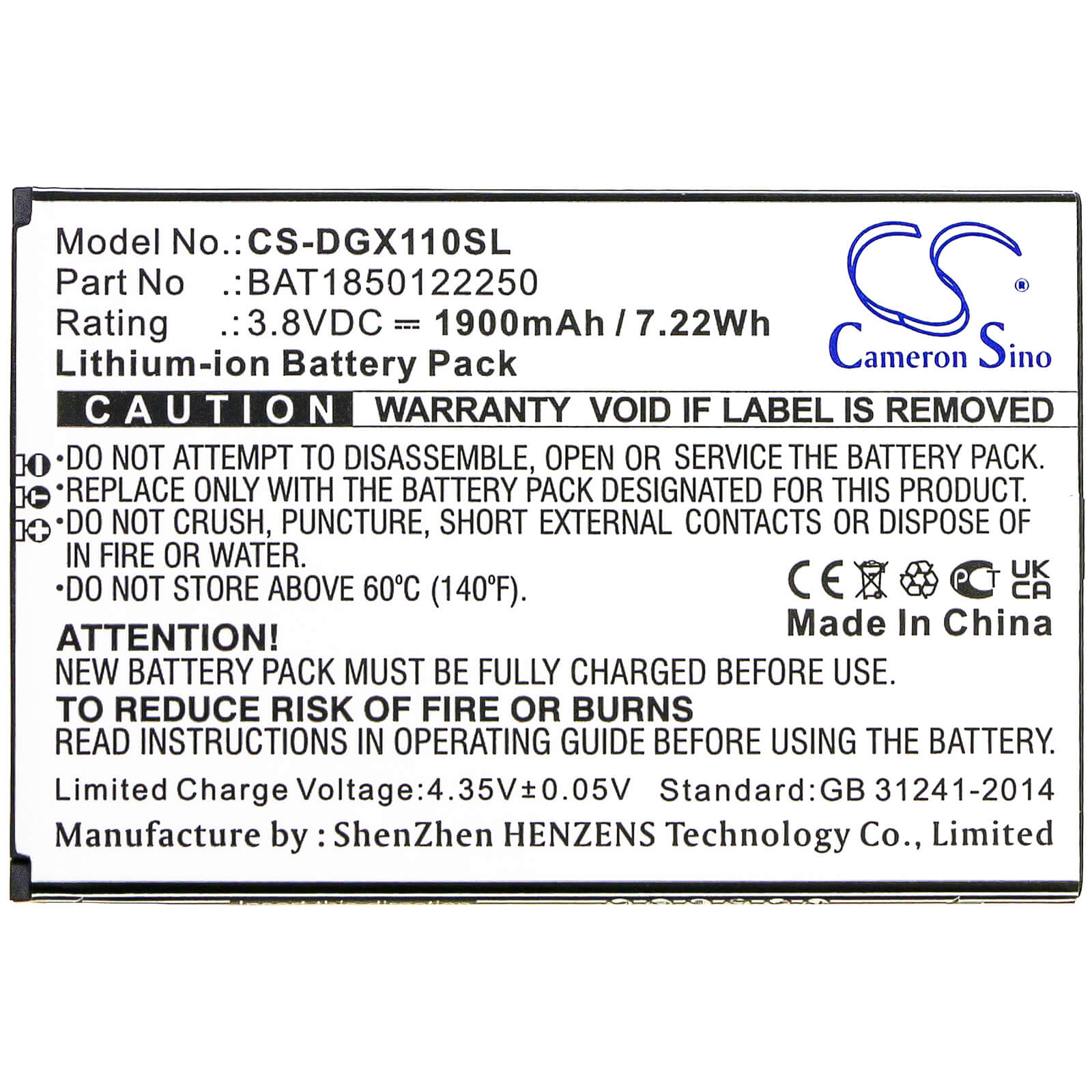 3.8V, 1900mAh, Li-ion Battery fits Doogee, X11, 7.22Wh