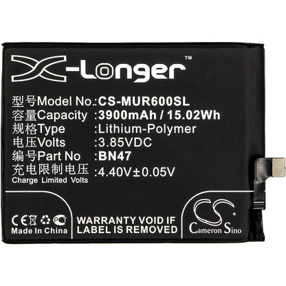 3.85V, 3900mAh, Li-Polymer Battery fits Xiaomi, M1805d1sc, M1805d1se, 15.015Wh