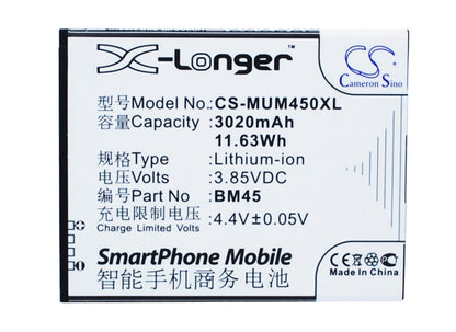 3.85V, 3020mAh, Li-ion Battery fits Xiaomi, 2015213, Note 2 Premium Edition, 11.627Wh