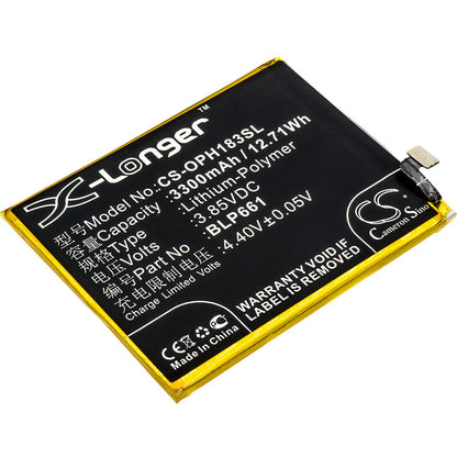 3.85V, 3300mAh, Li-Polymer Battery fits Oppo, A3, A3 Dual Sim, 12.705Wh