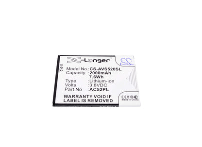 3.8V, 2000mAh, Li-ion Battery fits Archos, 52 Platinum, 7.6Wh