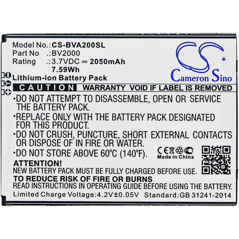 3.7V, 2050mAh, Li-ion Battery fits Blackview, Bv2000, 7.585Wh
