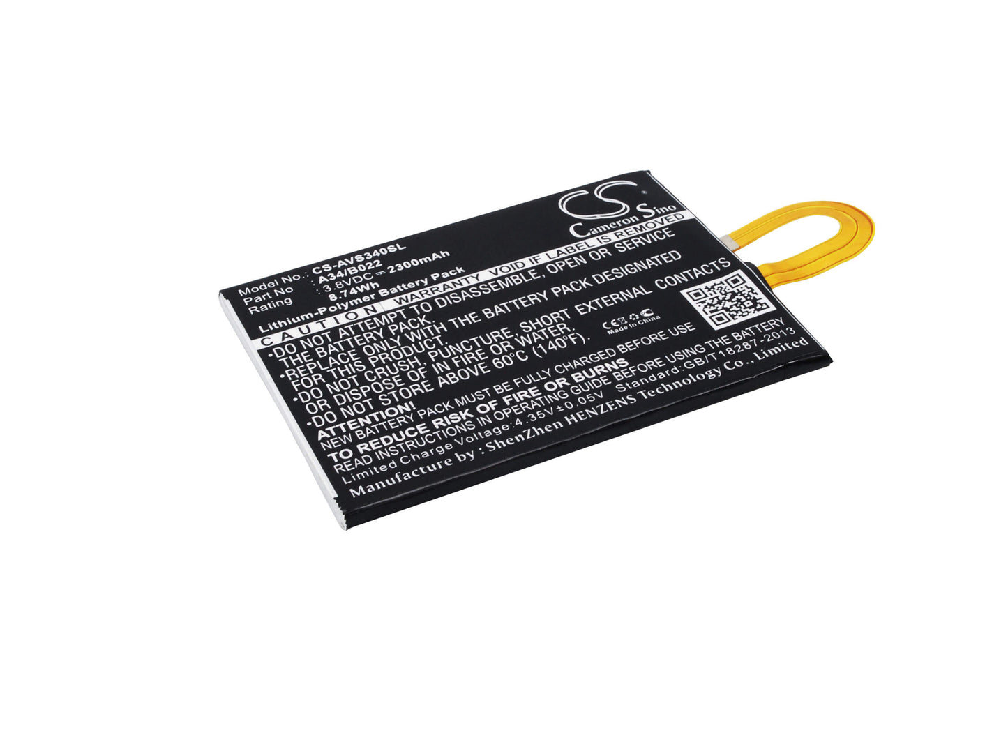 3.8V, 2300mAh, Li-Polymer Battery fits Avus, A34, 8.74Wh