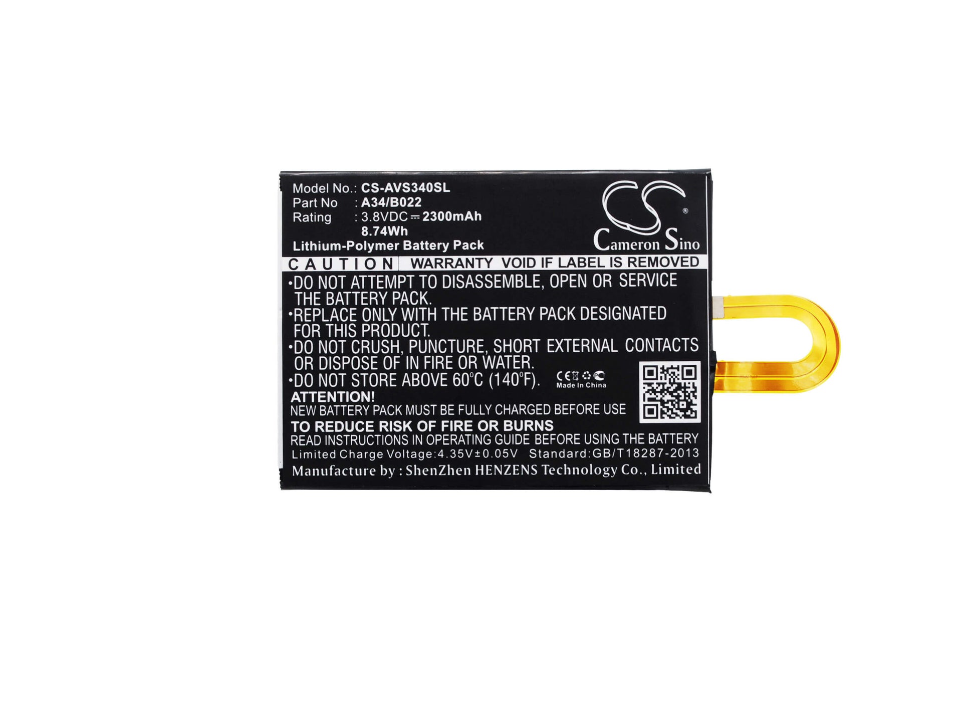 3.8V, 2300mAh, Li-Polymer Battery fits Avus, A34, 8.74Wh