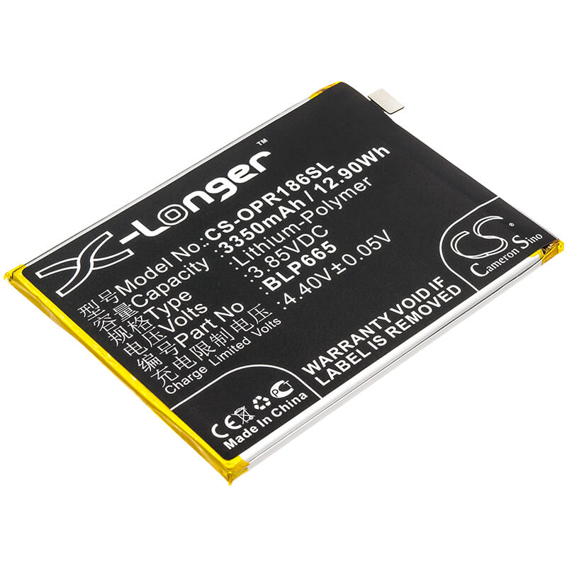3.85V, 3350mAh, Li-Polymer Battery fits Oppo, Cph1859, Cph1861, 12.8975Wh