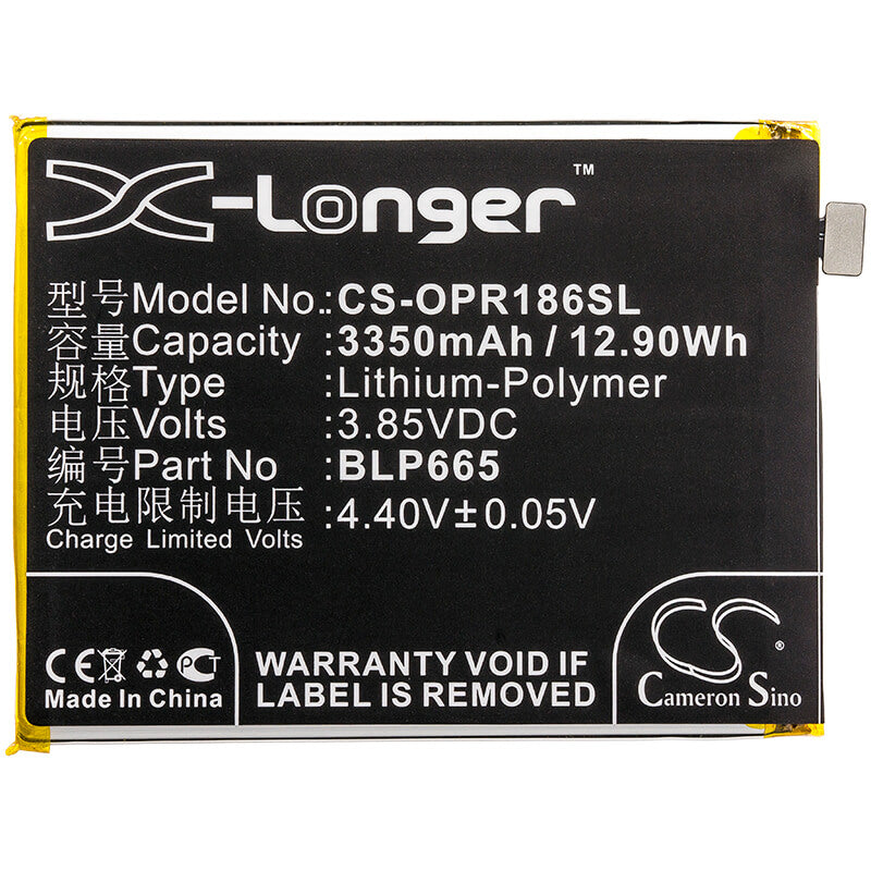 3.85V, 3350mAh, Li-Polymer Battery fits Oppo, Cph1859, Cph1861, 12.8975Wh