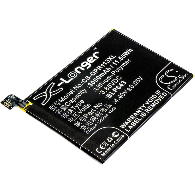 3.85V, 3000mAh, Li-Polymer Battery fits Oppo, Cph1719, R11s, 11.55Wh