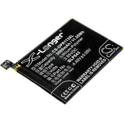 3.85V, 3000mAh, Li-Polymer Battery fits Oppo, Cph1719, R11s, 11.55Wh