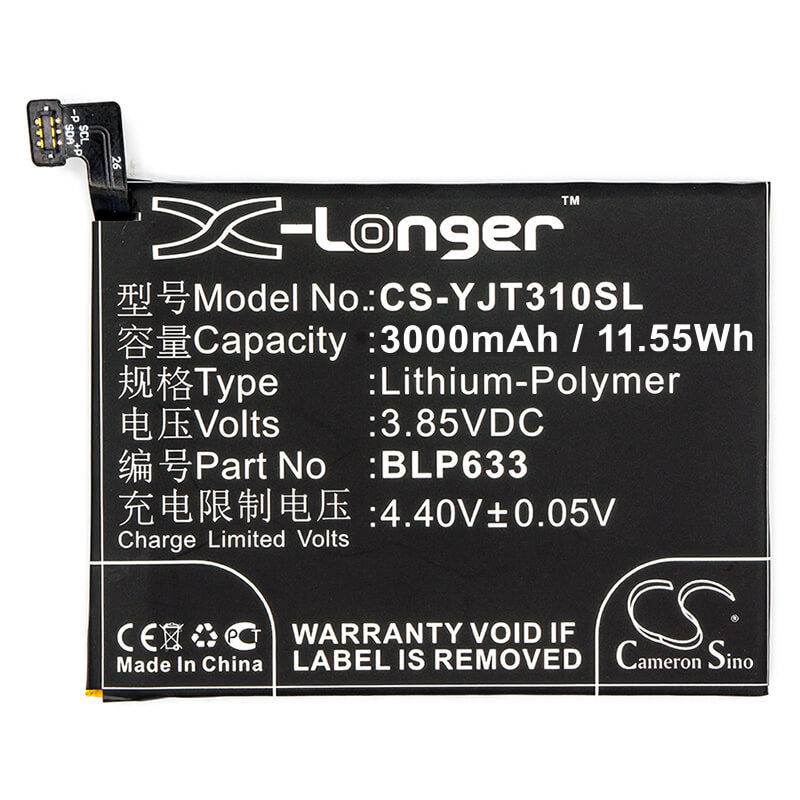 3.85V, 3000mAh, Li-Polymer Battery fits Oneplus, 3t, 3t Dual Sim, 11.55Wh