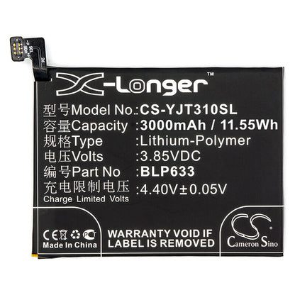 3.85V, 3000mAh, Li-Polymer Battery fits Oneplus, 3t, 3t Dual Sim, 11.55Wh