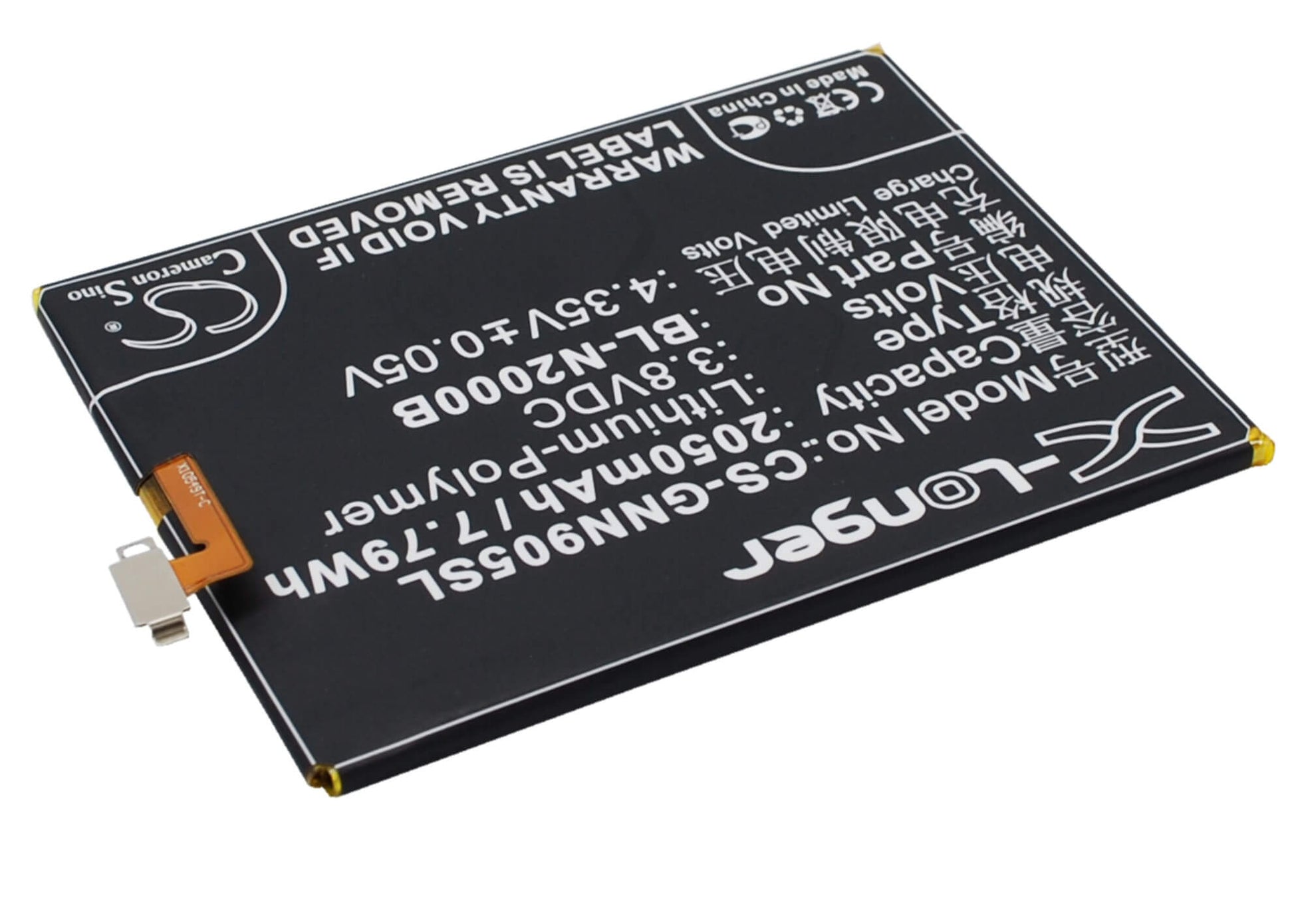 3.8V, 2050mAh, Li-Polymer Battery fits Blu, D980l, Vivo Air, 7.79Wh