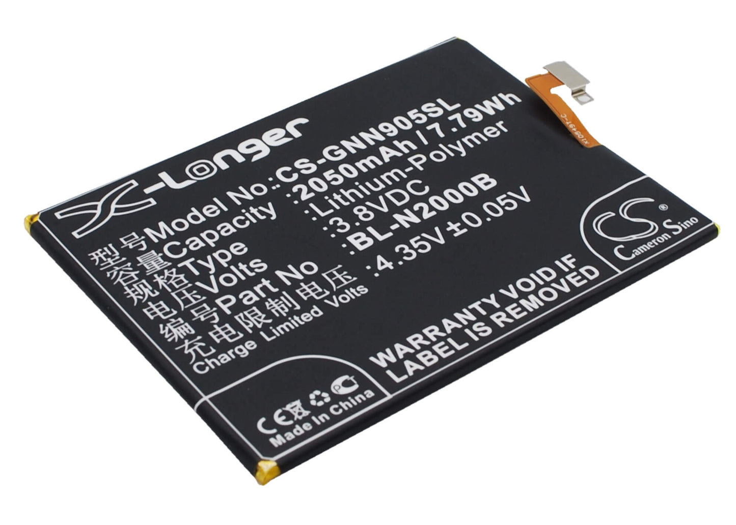 3.8V, 2050mAh, Li-Polymer Battery fits Fly, Iq4516, Tornad, 7.79Wh