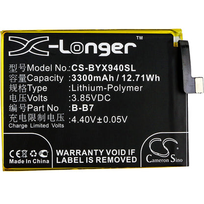 3.85V, 3300mAh, Li-Polymer Battery fits Bbk, Vivo X9l, Vivo X9s, 12.705Wh