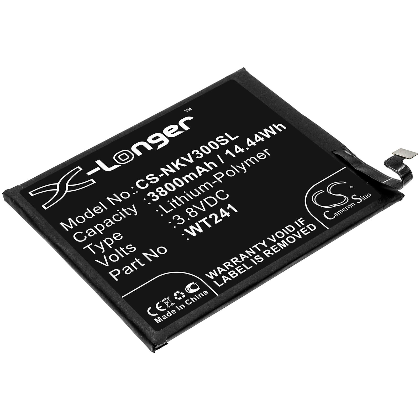 3.8V, 3800mAh, Li-Polymer Battery fits Nokia, 3 V, Ta-1153, 14.44Wh