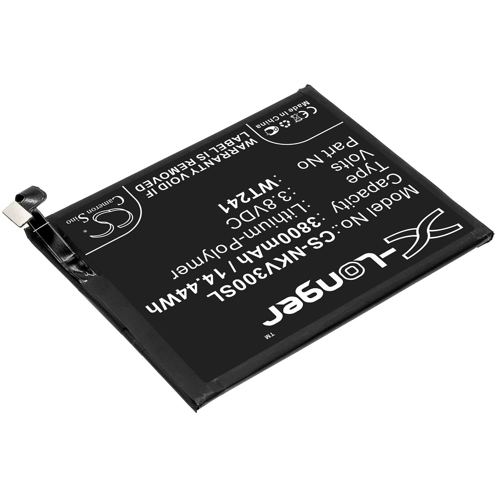 3.8V, 3800mAh, Li-Polymer Battery fits Nokia, 3 V, Ta-1153, 14.44Wh