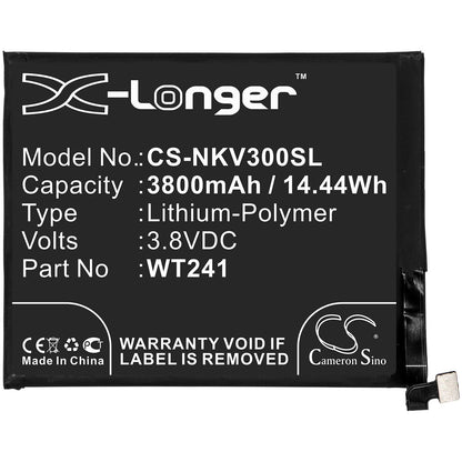 3.8V, 3800mAh, Li-Polymer Battery fits Nokia, 3 V, Ta-1153, 14.44Wh
