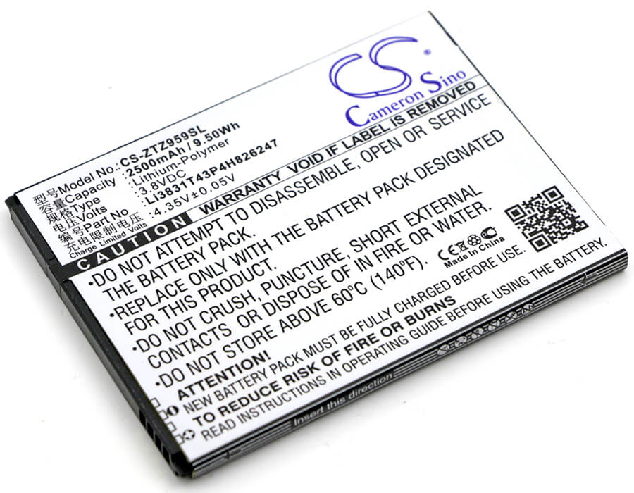 3.8V, 2500mAh, Li-Polymer Battery fits Zte, 3neo, Grand X 3, 9.5Wh