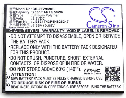 3.8V, 2500mAh, Li-Polymer Battery fits Zte, 3neo, Grand X 3, 9.5Wh