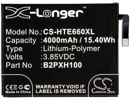 3.85V, 4000mAh, Li-Polymer Battery fits Htc, 2pxh100, E66, 15.4Wh