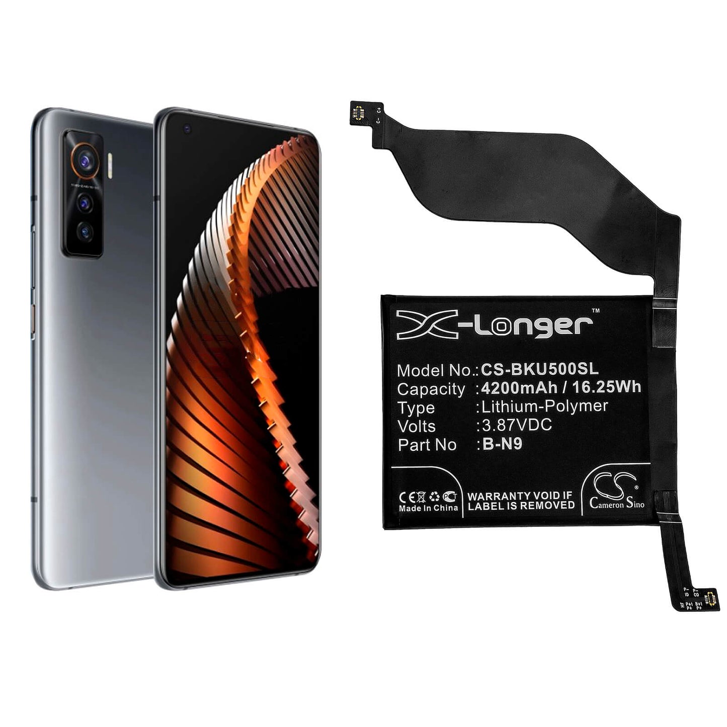 3.87V, 4200mAh, Li-Polymer Battery fits Vivo, Iqoo 5 5g, V2024, 16.254Wh