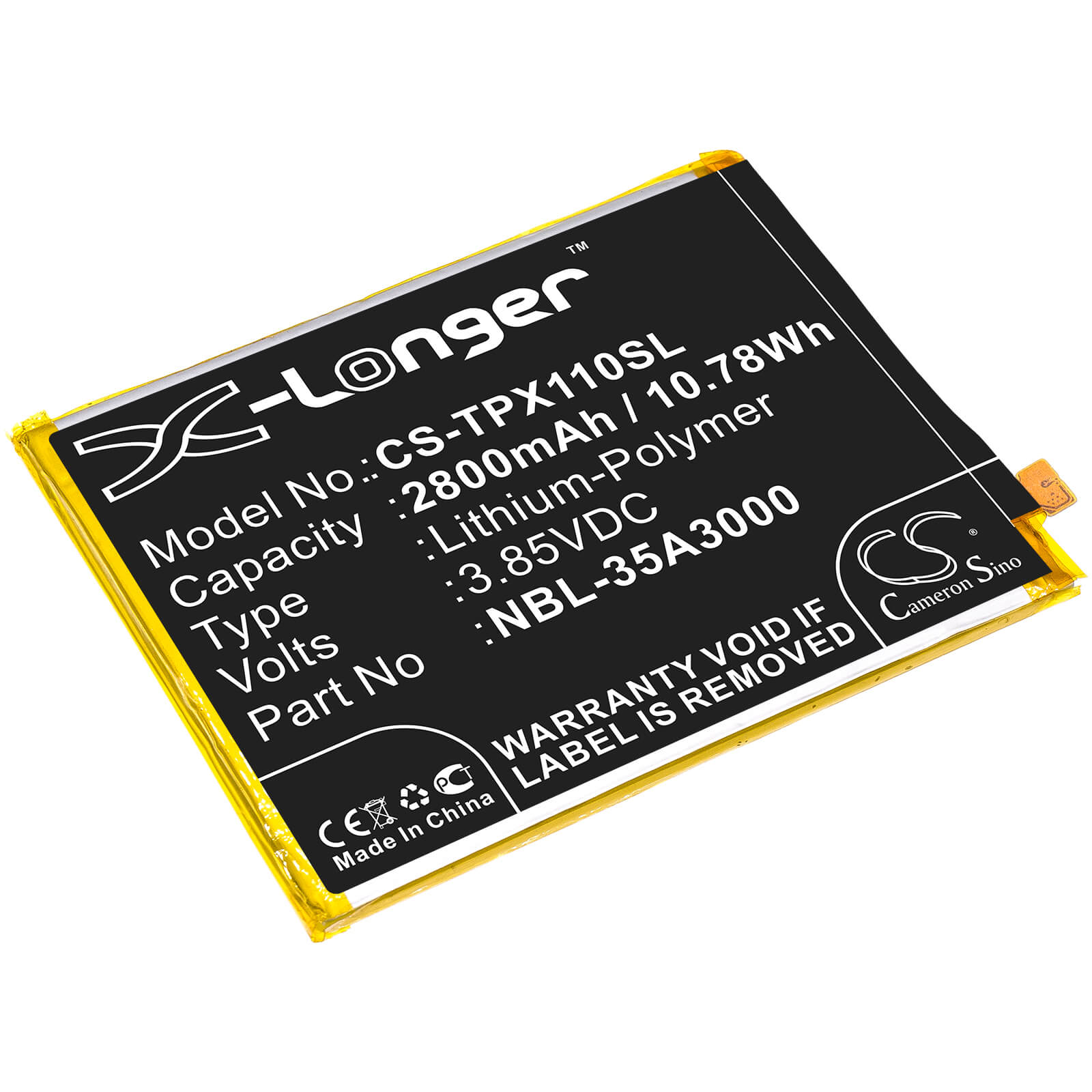 3.85V, 2800mAh, Li-Polymer Battery fits Tp-link, Neffos X1 Max, Neffos X1 Max Dual Sim, 10.78Wh