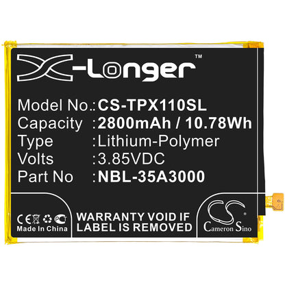 3.85V, 2800mAh, Li-Polymer Battery fits Tp-link, Neffos X1 Max, Neffos X1 Max Dual Sim, 10.78Wh