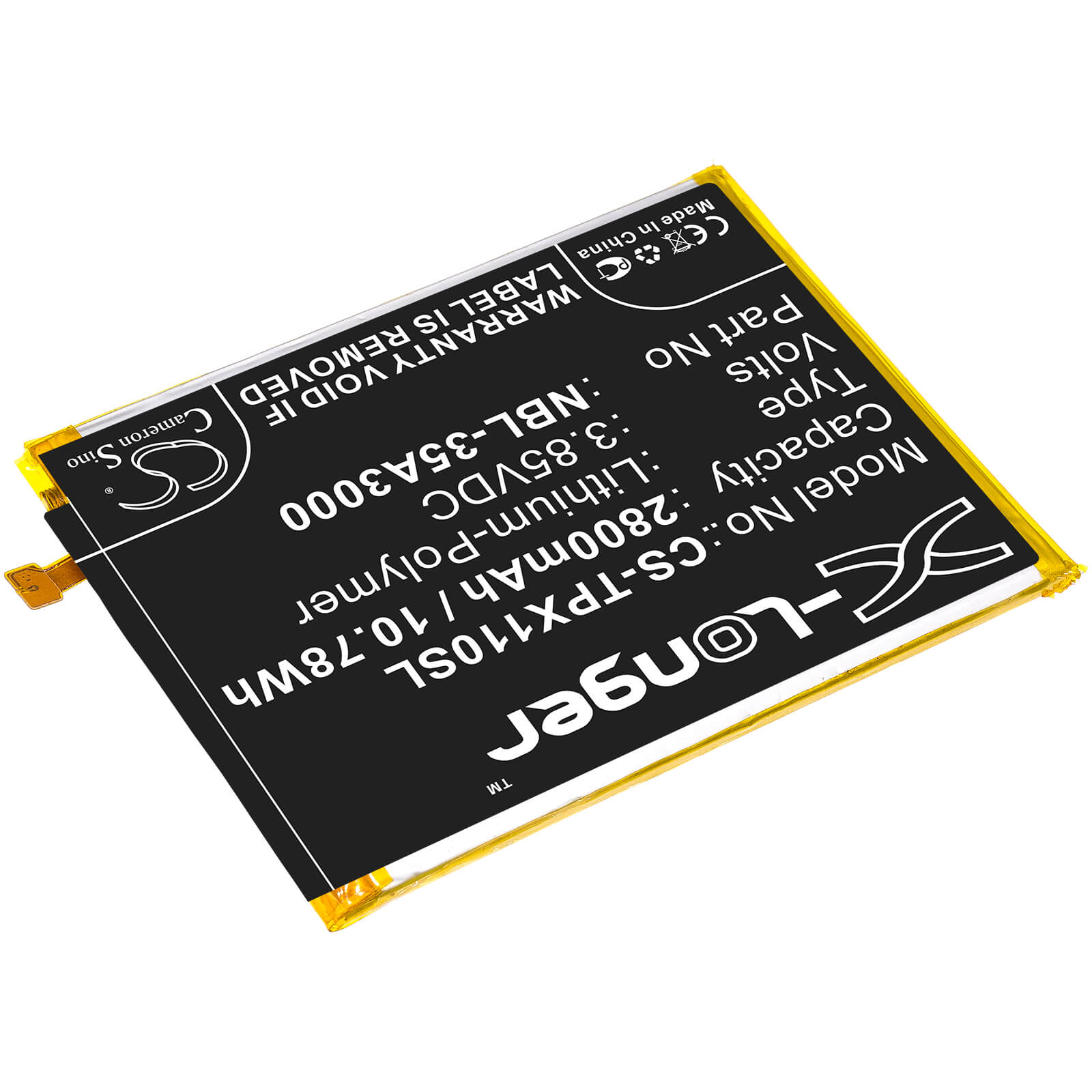 3.85V, 2800mAh, Li-Polymer Battery fits Neffos, Tp903a, X1 Max, 10.78Wh