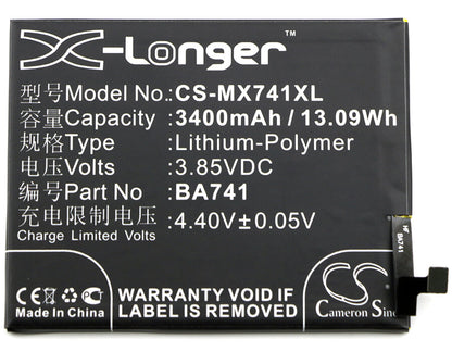 3.85V, 3400mAh, Li-Polymer Battery fits Meizu, E2, E2 Dual Sim, 13.09Wh