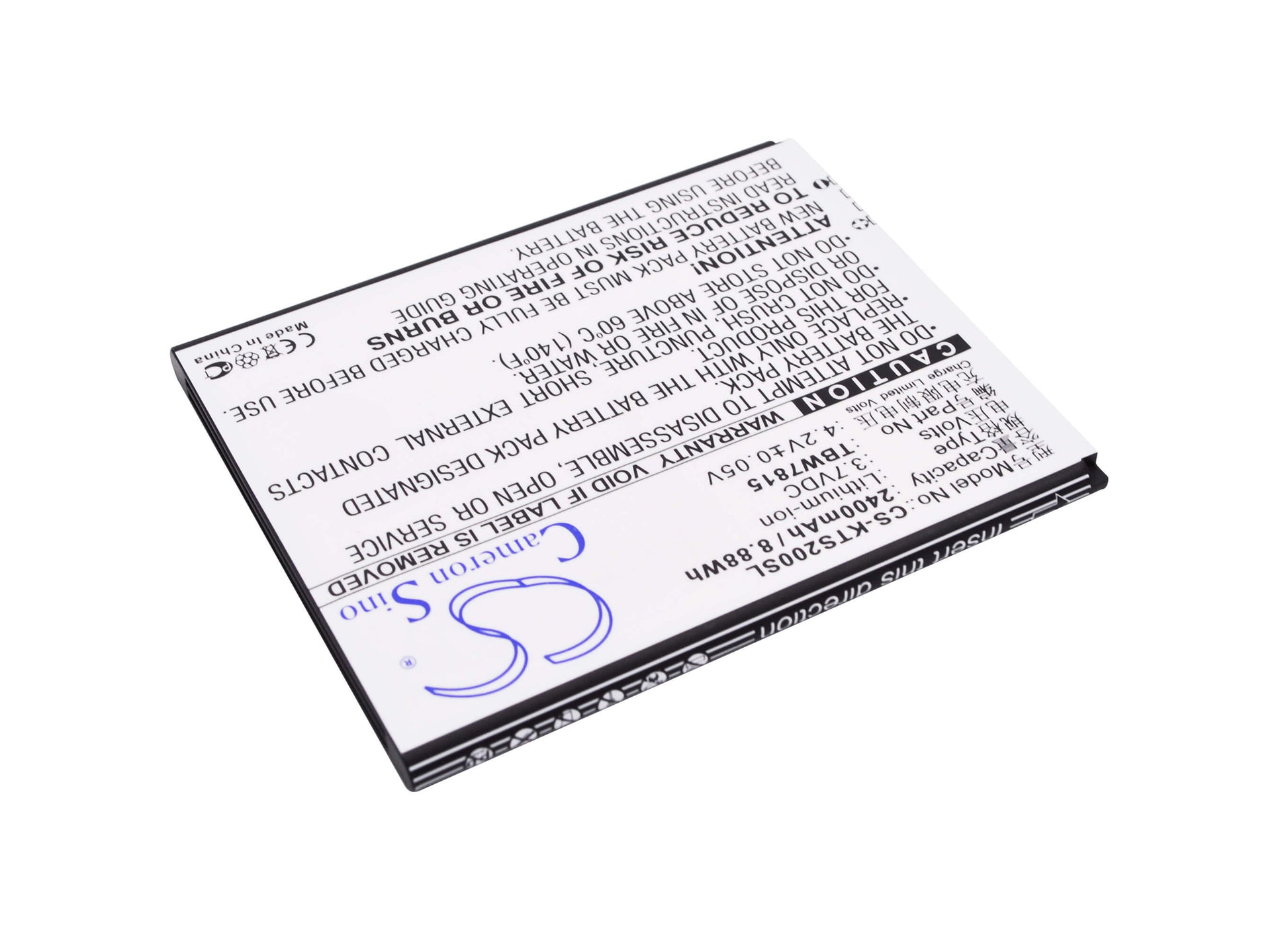3.7V, 2400mAh, Li-ion Battery fits K-touch, S2, V5, 8.88Wh