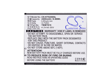 3.7V, 2400mAh, Li-ion Battery fits K-touch, S2, V5, 8.88Wh