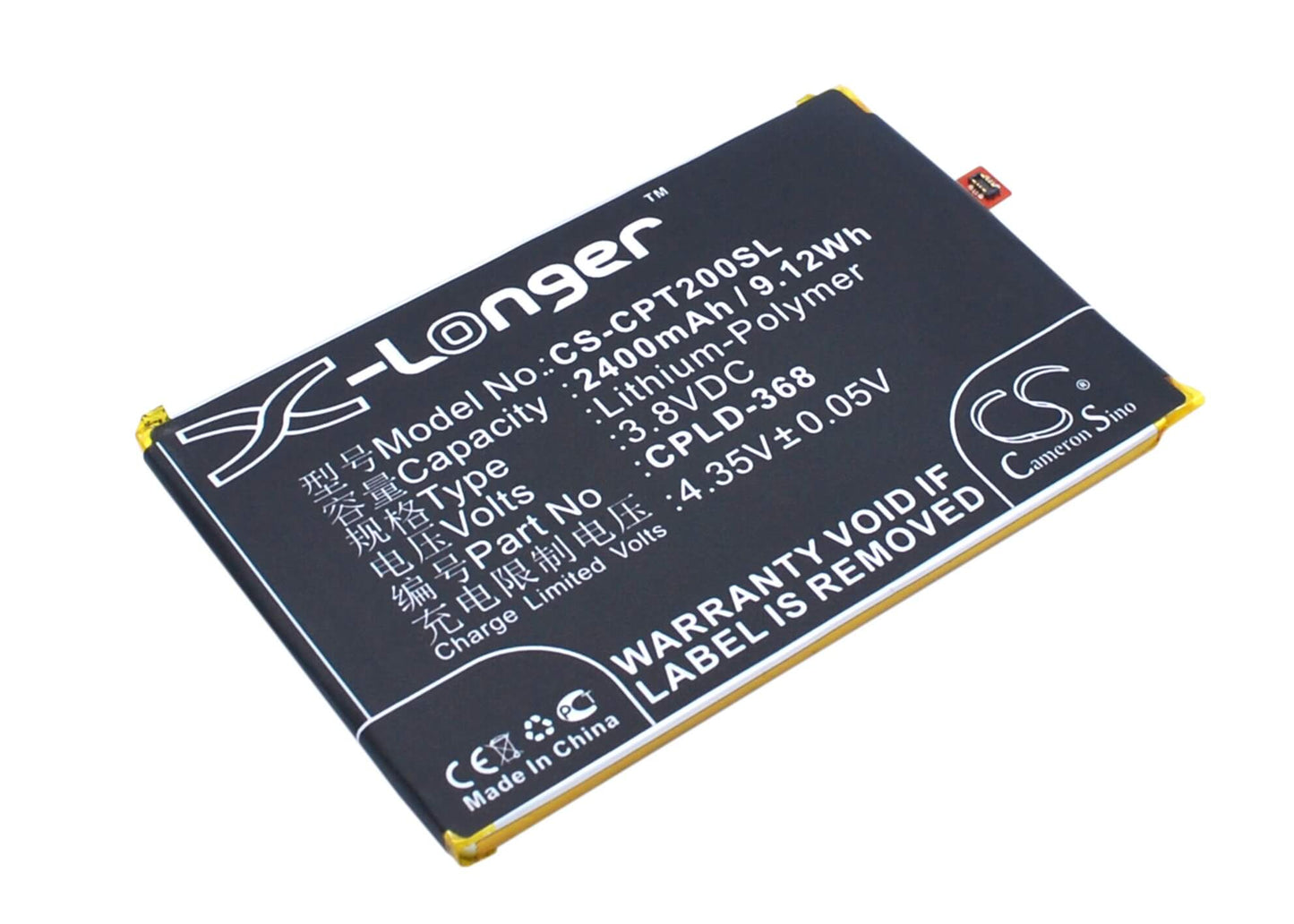 3.8V, 2400mAh, Li-Polymer Battery fits Coolpad, Fengshang T2, Modena, 9.12Wh